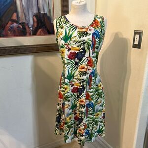 Parsley & Sage Tropical Bird’s Sleeveless Dress w/ Pockets Size Large